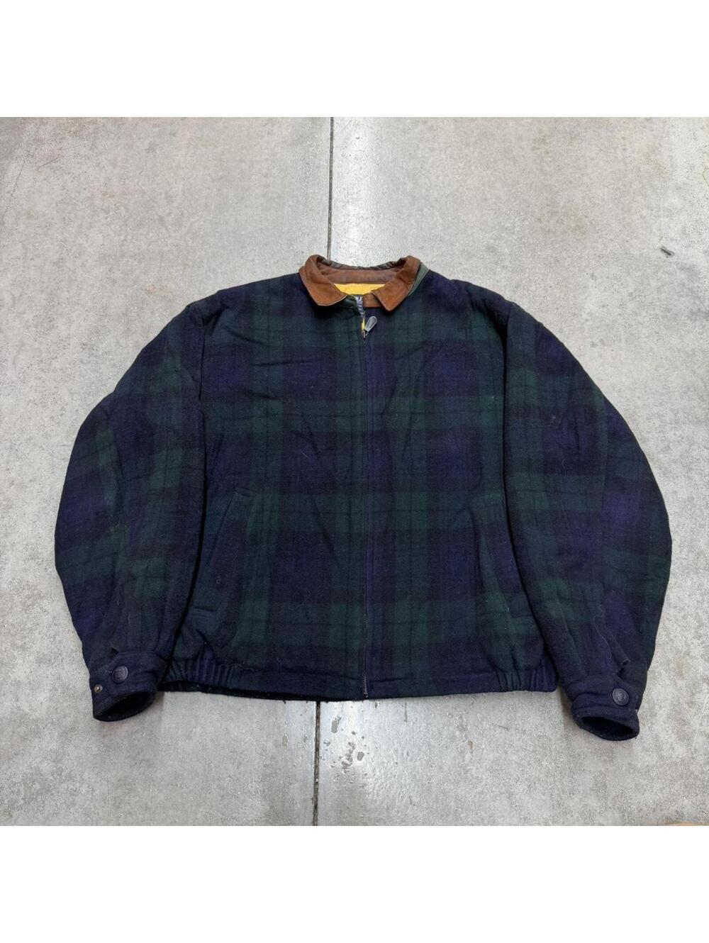 vintage nautica plaid green and navy zip up bomber jacket size medium